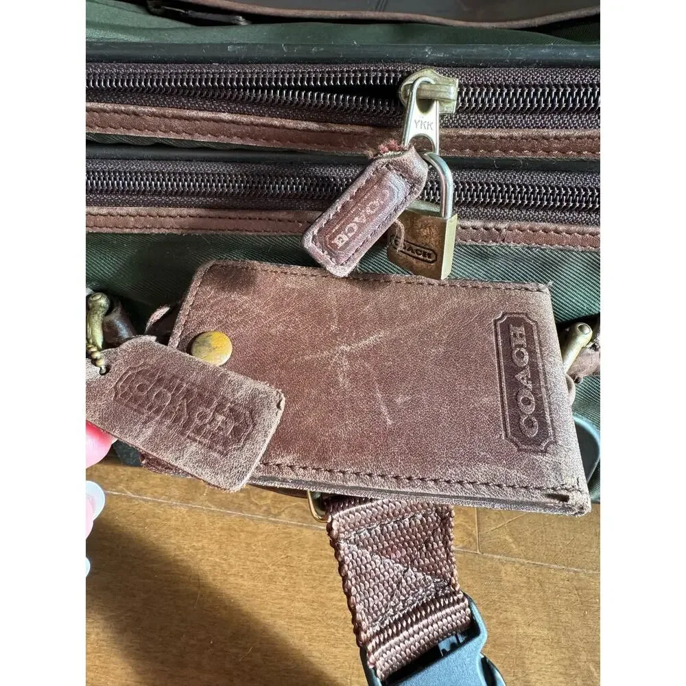 Vintage Coach 5496 22” Green Brown Leather Canvas Rolling Garment Bag USA
